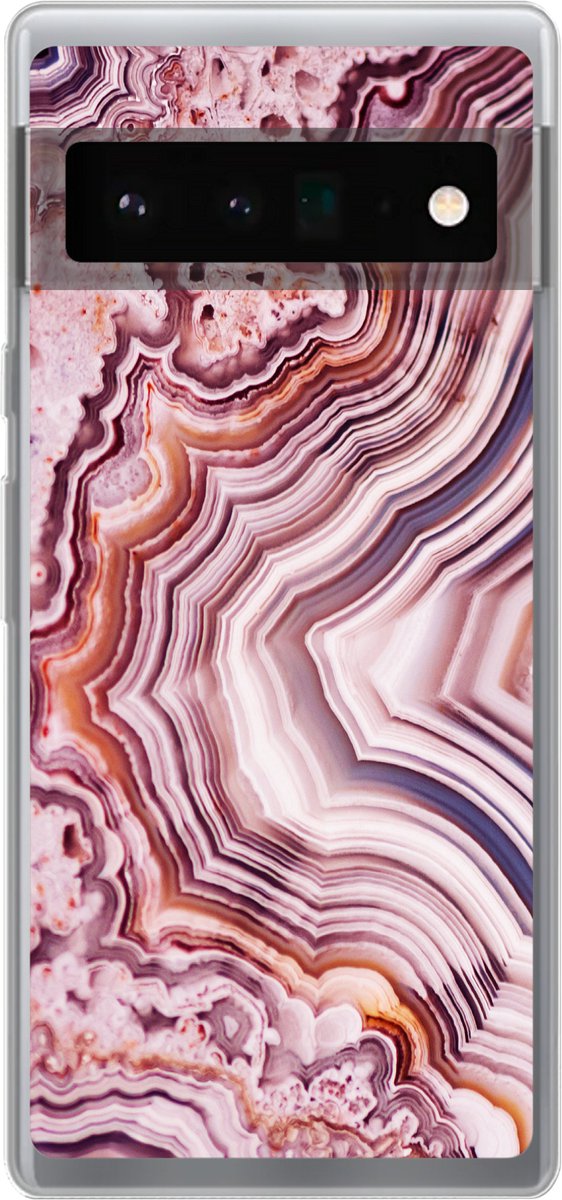Telefoonhoesje Geschikt voor Google Pixel 6 Pro hoesje - Natuursteen - Roze - Luxe - Siliconen Telefoonhoesje Telefoonhoesje