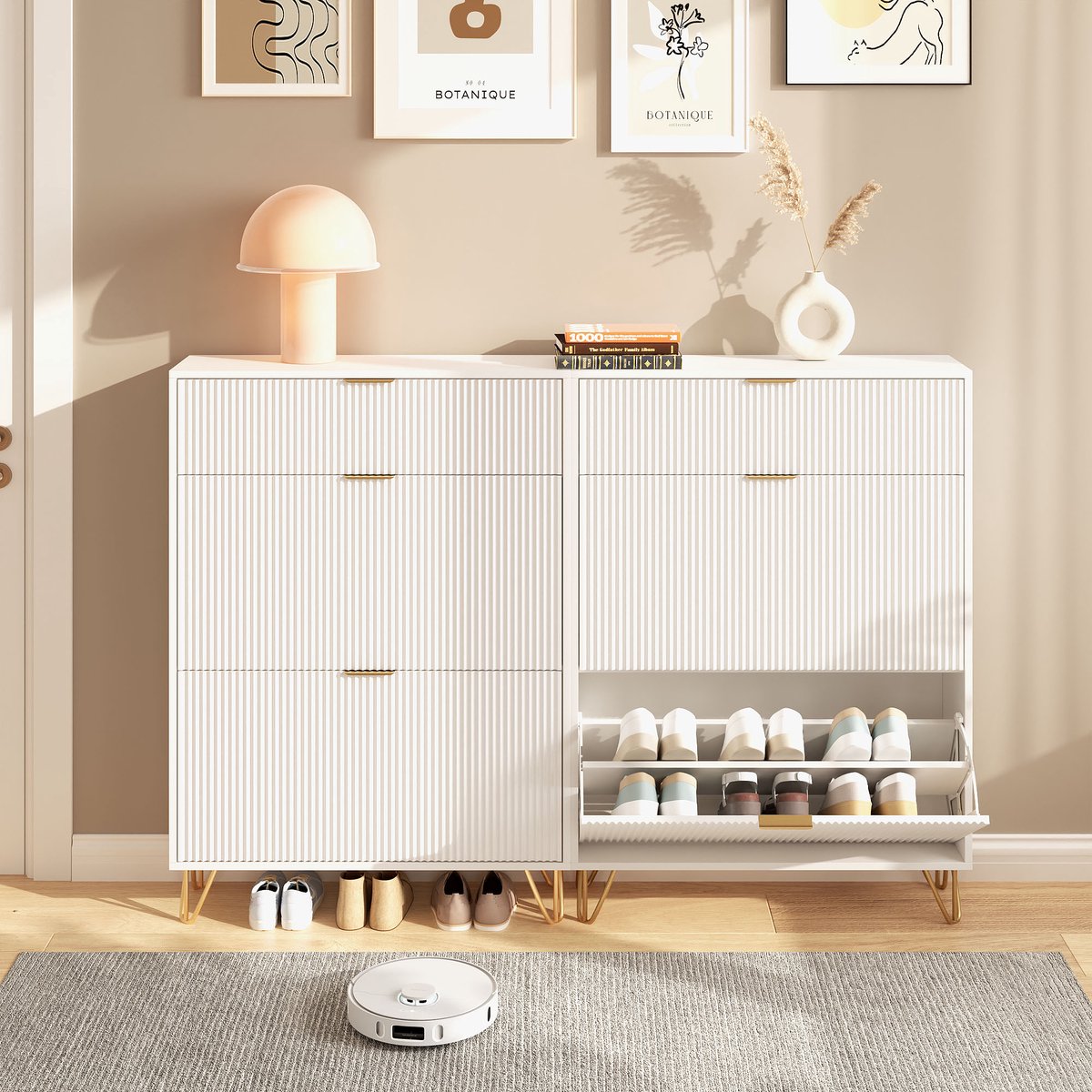 Schoenencommode Smal,Schoenenkast Wit Hout met Klaplade, Kleppen Schoenenrek Schoenen Kipper voor Entree, Hal, Slaapkamer (Size : 120x17x120cm/47.2x6.6x47.2in
