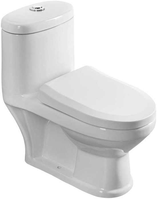 Witte duoblok toilet met een gesloten onderzijde en een ovale deksel.
