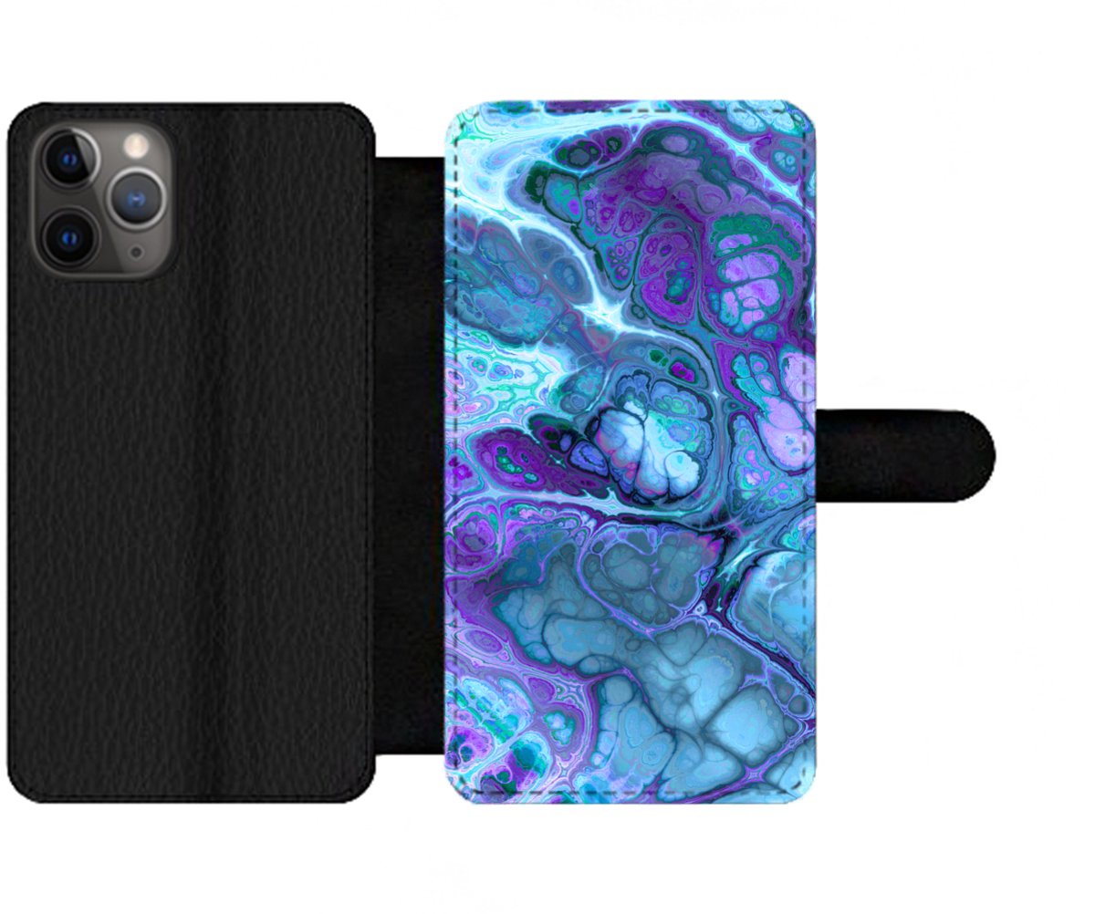 Telefoonhoesje Geschikt voor iPhone 11 Pro telefoonhoesje - Kunst - Golf - Blauw - Psychedelisch - Met vakjes - Wallet case met magneetsluiting