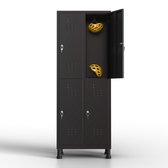 Armoire vestiaire métallique 4 portes, armoire vestiaire avec clé, noire, 180 x 65 x 40 cm, armoire à portes tournantes pour dressing ou bureau, TwinThink