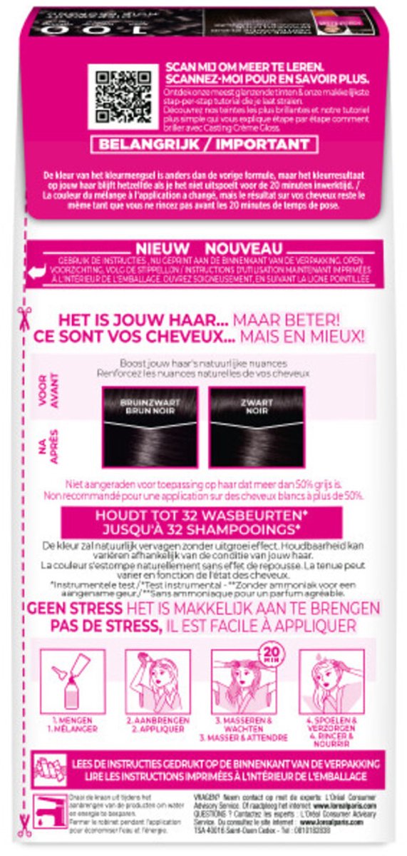 L’Oréal Paris Casting Crème Gloss Haarverf - 100 Black Caviar - 3 stuks Voordeelverpakking