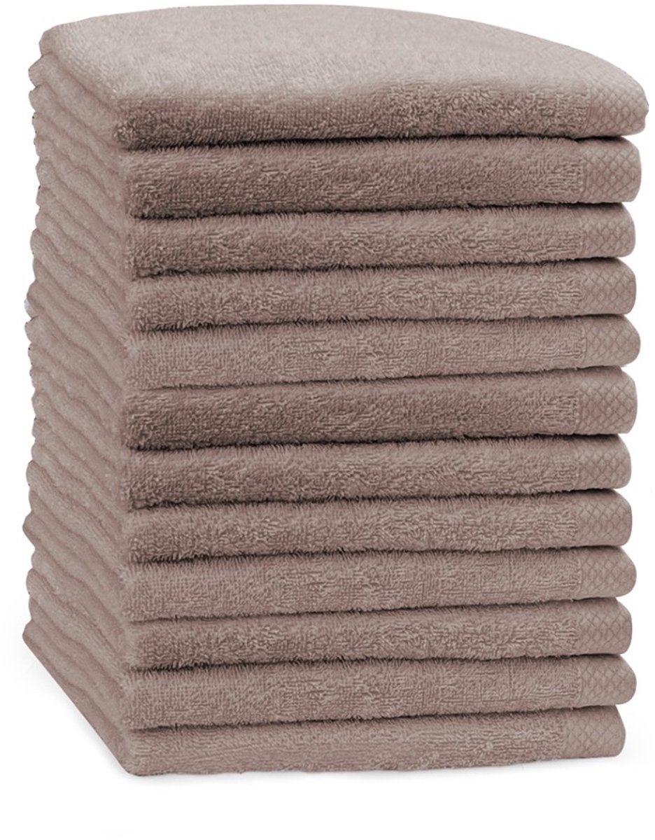 Eleganzzz Handdoeken Set - Set van 12 - Handdoek 50x100cm - 420 gr/m2 - 100% Katoen - taupe