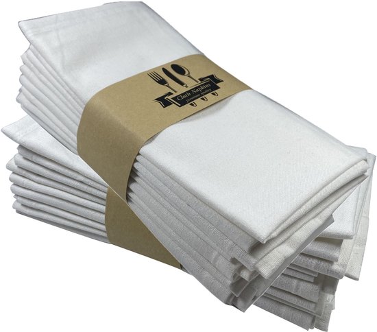 12 stuks effen linnen/katoenen servetten, 40 x 40 cm, geschikt voor thuis, bruiloften, feesten, westerse tafels, decoratie,Wit