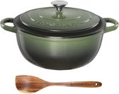 Ozocozy IRONCRAFT - Ø28CM - Gietijzeren Braadpan - Inhoud 6,7 liter - Rond - Alle warmtebronnen - Ook voor inductie - Inclusief Olijfhouten Kooklepel - Anti-Aanbaklaag - Gewicht 6,5 kg - Groen