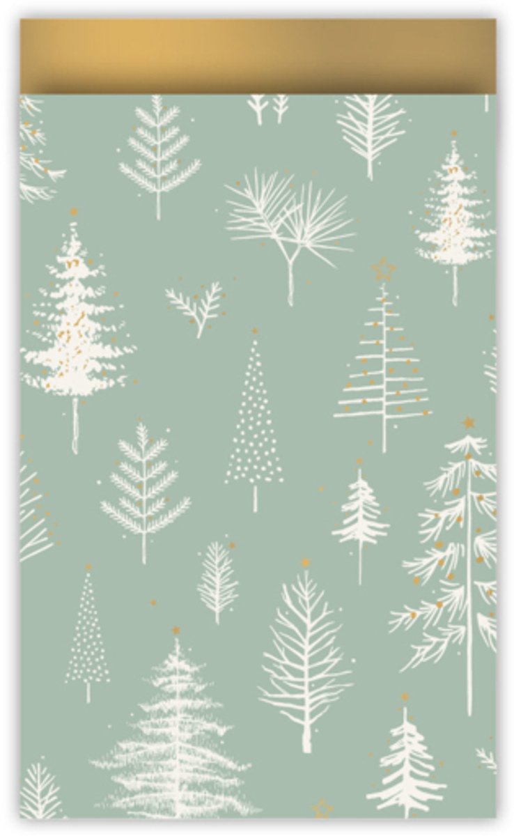 5x Cadeauzakje Tree Salie/Goud Kerst 12x19cm