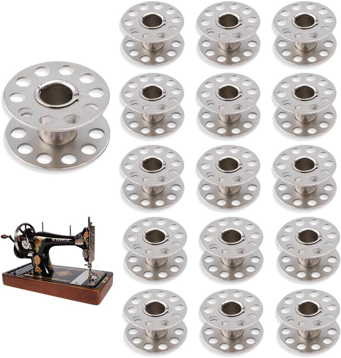 Allecto Plus - 16 stuks metalen spoelen voor naaimachine - reserve spoelen - naaimachinespoelen - universele metalen spoelen