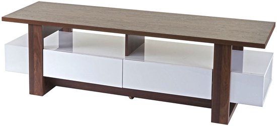 Meuble TV MCW-B51, meuble bas de table TV, structure 3D aspect noyer brillant 46x150x45cm