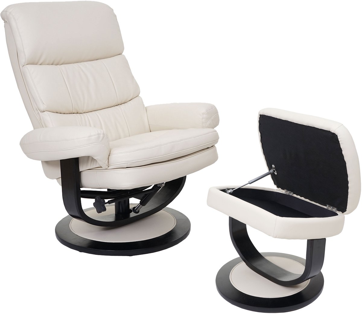 MCW Relaxfauteuil MCW-C16, TV-fauteuil TV-fauteuil met opbergvak, MVG-gecertificeerd ~ kunstleer crème