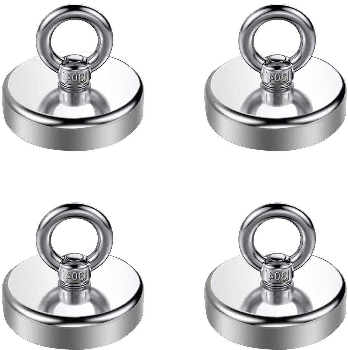 Allecto Plus - 4 stuks extra sterke magneten voor magneetvissen thuis - 48 mm - 68 kg - neodymium oogmagneet met gat