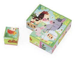 Janod - 9 Boerderij Dier Kubussen - Kubussen Om Te Stapelen Of In Elkaar Te Zetten Als Een Puzzel - 6 Scènes Met Boerderijthema Om Na Te Spelen - Kinderen Ontwikkelen Hun Motorische Vaardigheden - Geschikt Vanaf 2 Jaar