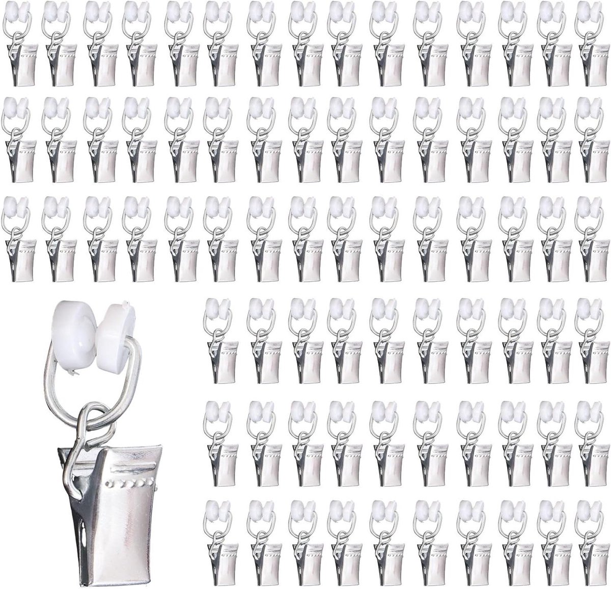 Inovra Plus - T-Glider gordijnclips (75 stuks) roestvrij staal - decoratieve haken voor gordijnen - zilveren clips voor woondecoratie en douchegordijnen