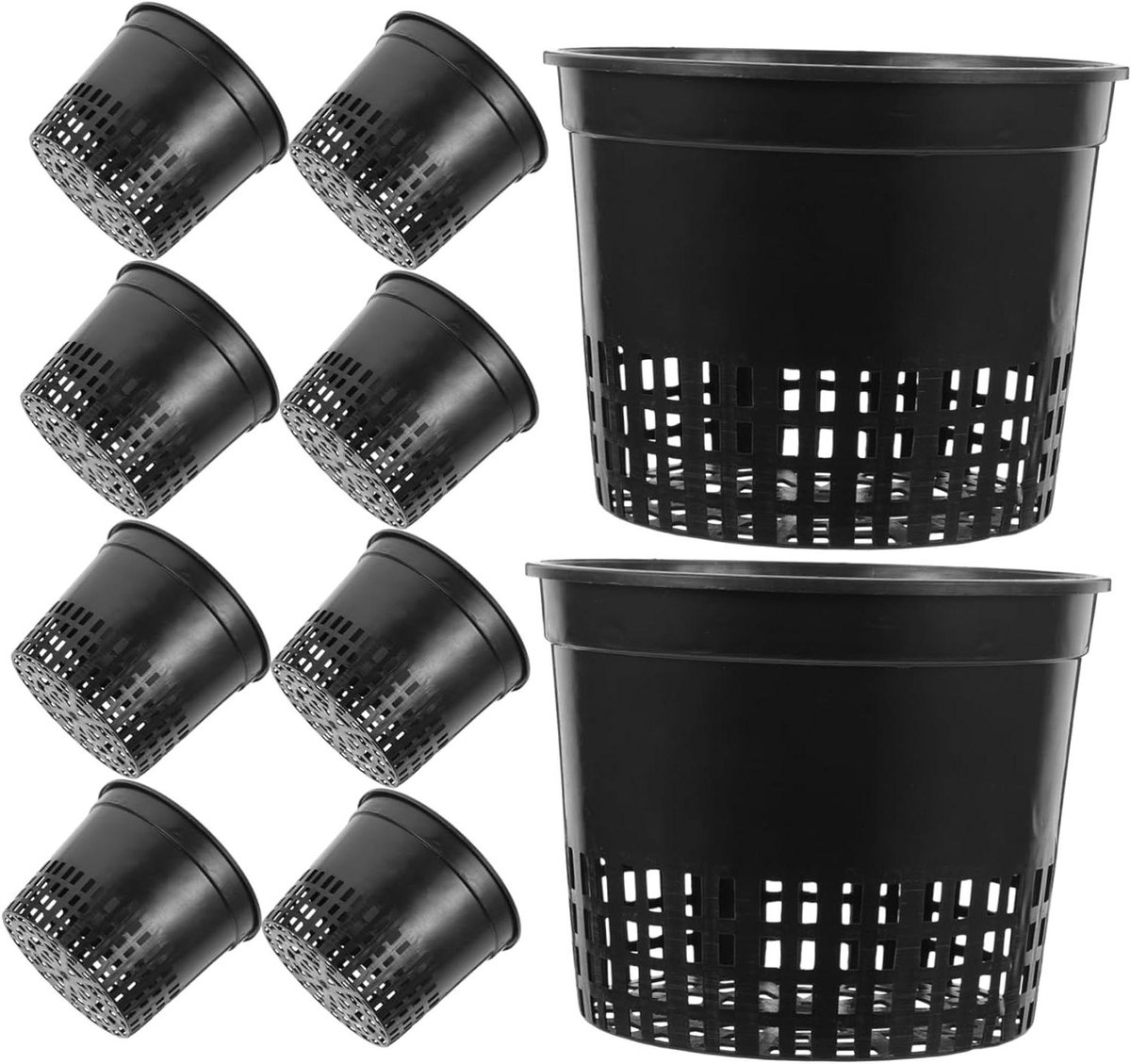 Titel: Netpotten voor bloembollen - set van 10 - 12 x 7 cm - accessoires voor tuinieren - duurzame potten met sleuven - zwarte plantenmand met binnenpot