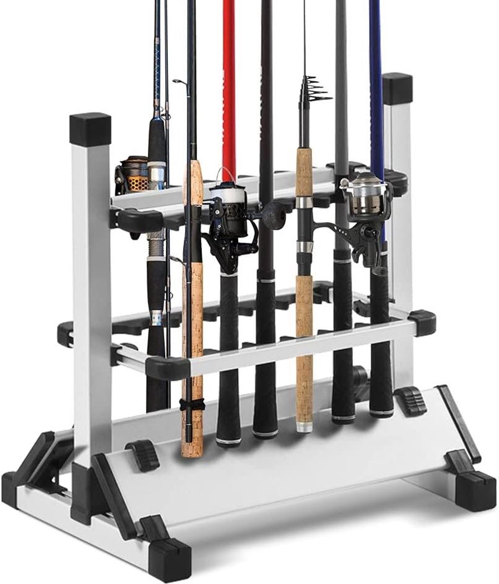 Allecto Plus - Verticale Hengelhouder van Aluminiumlegering voor 12 Hengels - Ruimtebesparend ontwerp - Afmetingen 445 x 50 x 325 cm.