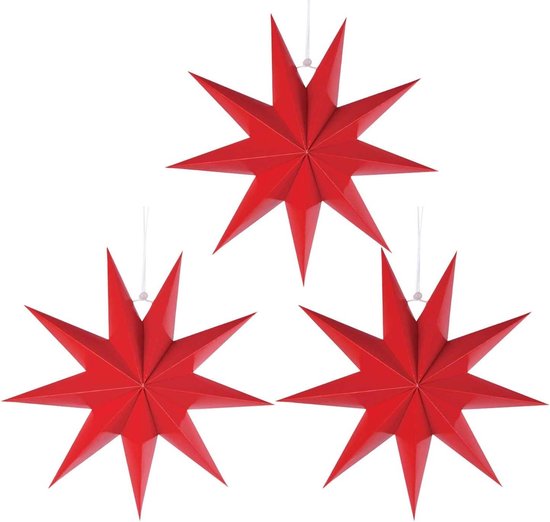 Inovra Plus - Papieren Kerststerren Set - Rode 3D Ster Decoratie - Formaat 30 cm - Voor Kerst, Halloween en Feestjes
