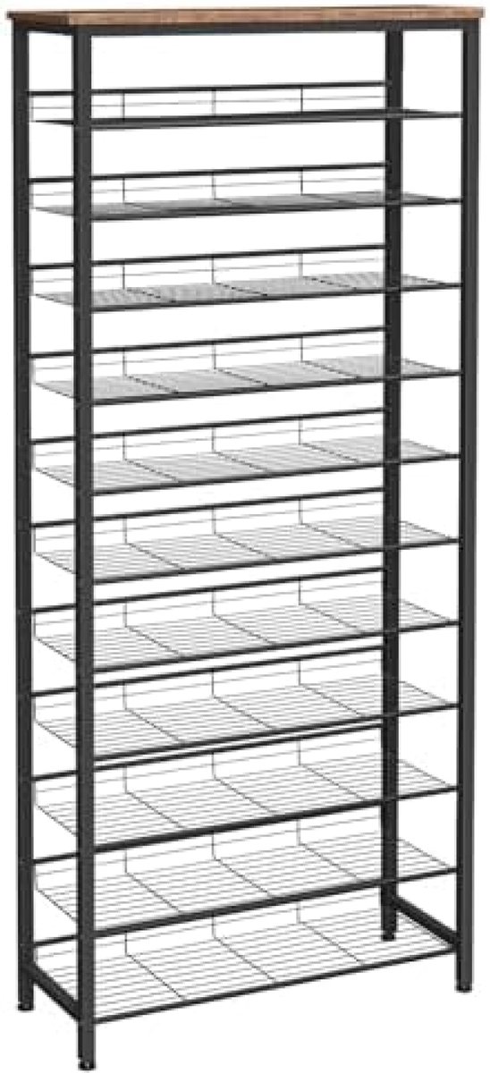 AcornFort S-506 Zilver 16mm Pijp Extra Stevige Schoenenrek met 8 Niveaus Lagen, Hoge Schoenenplank, voor 16-24 Paar Schoenen, Schoenenrek voor Gang, Woonkamer, Afmeting 56 x 30 x 140cm