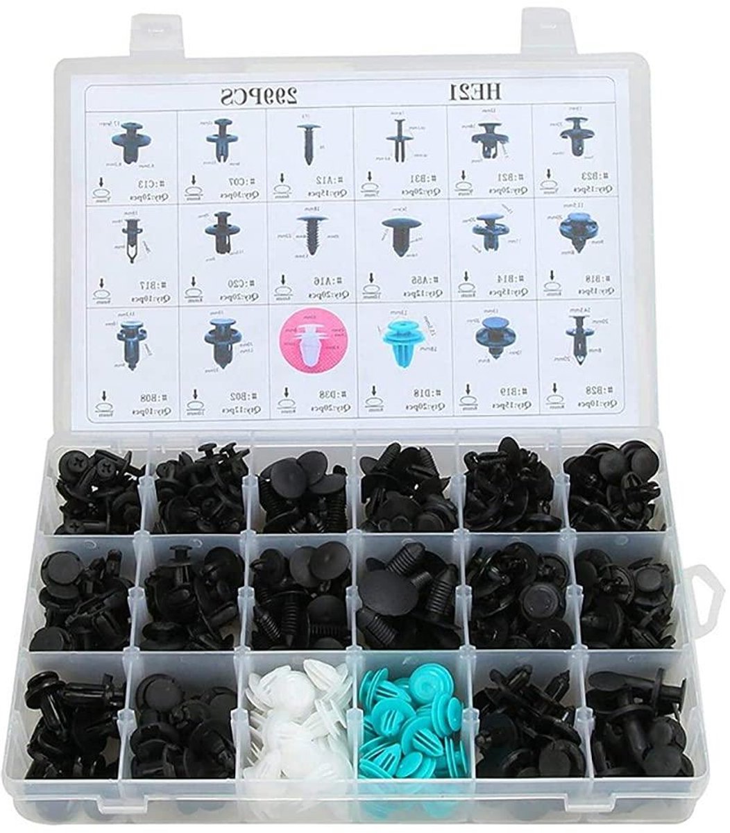 Allecto Plus - Push Type Retainer Clips - Set van 299 stuks - Voor Honda, Toyota, Mercedes, BMW, Subaru, Nissan en Mazda - Inclusief Plastic Opbergdoos