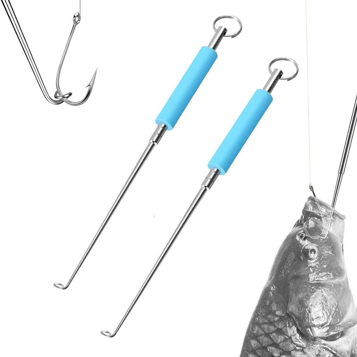 Allecto Plus - 2 stuks gereedschap voor het verwijderen van vishaken - Roestvrij stalen haakverwijderaar - Handig en praktisch voor kleine en grote vishaken