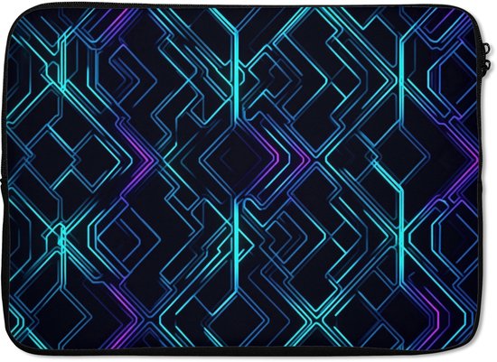 Laptophoes 13 inch - Gaming - Ruitvormen - Abstract - Neon - Paars - Laptop sleeve - Binnenmaat 32x22,5 cm - Zwarte achterkant