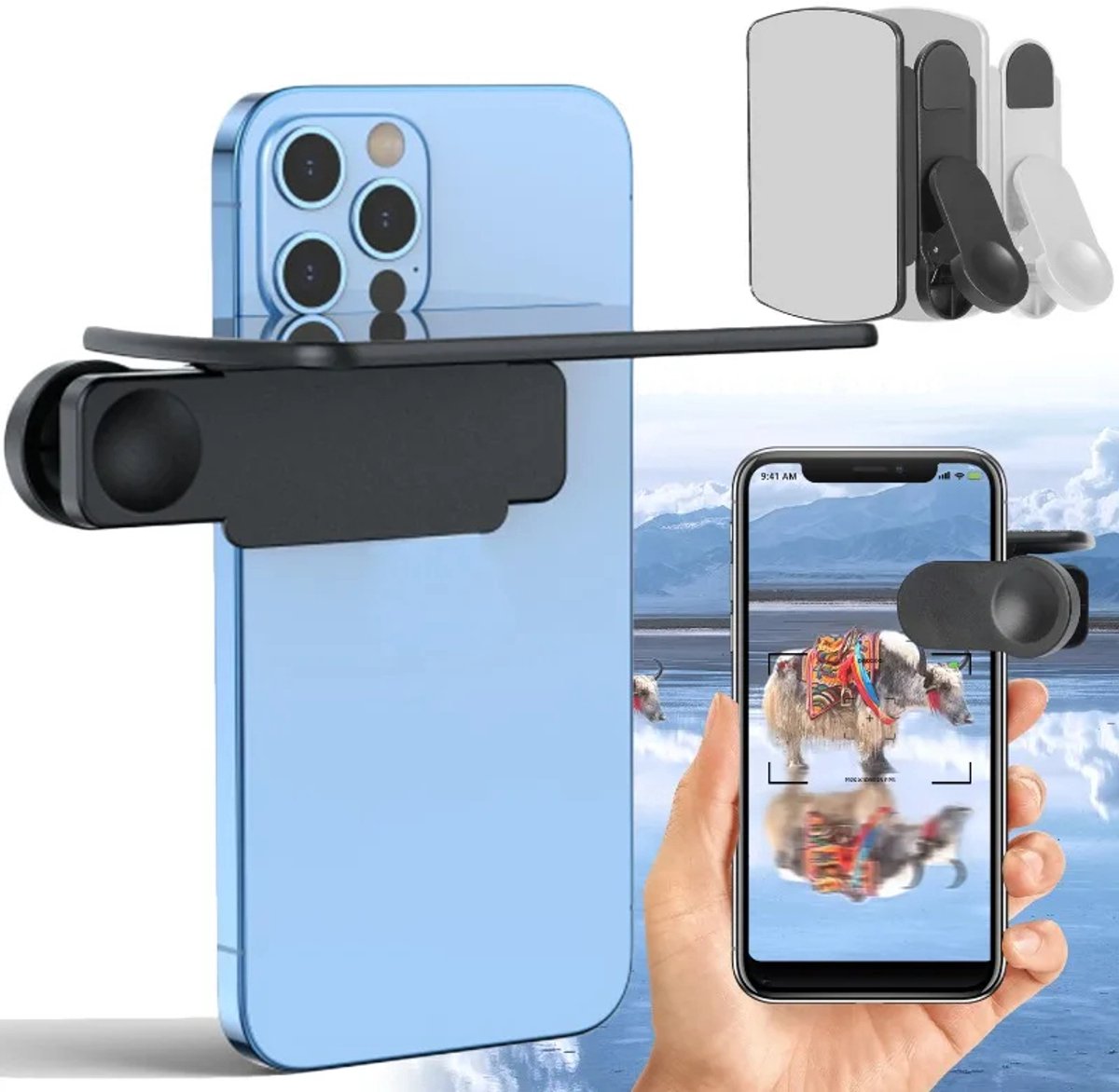 Smartphone Camera Spiegel Clip – Selfie Reflector Geschikt voor iPhone & Android – Universele Verstelbare Telefoon Spiegel voor Vloggen & Video