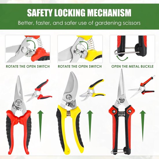 Garden Shears 3 Pieces Pruning Shears and Tree Scissors Set, Professional Plant Shears, Sharp Rose Shears, Bypass Pruning Shears for Planting, Gardening, Trimming, Garden Tools van Merkloos	 — afbeelding 2