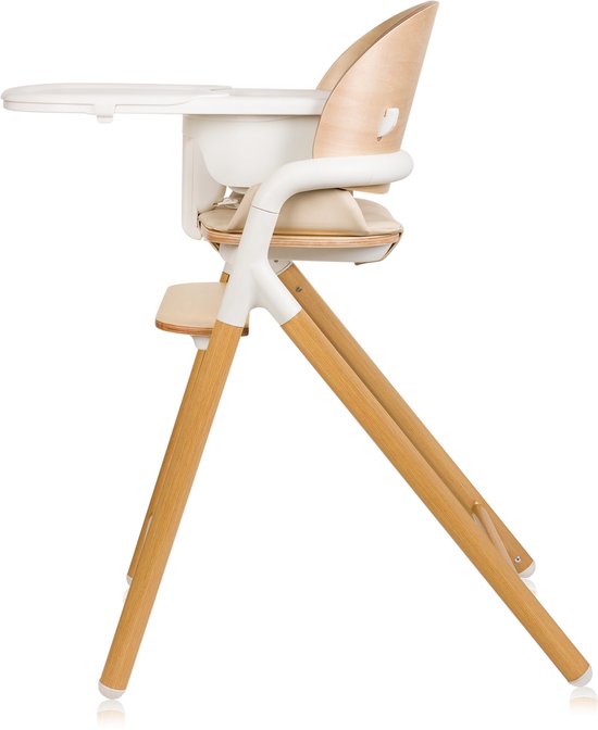 Chaise haute en bois Lionelo Celia 3 en 1 – De Bébé à adulte – Siège et repose-pieds réglables – Harnais 5 points – Revêtement en Eco– Comprend BabySet et plateau – Capacité de charge jusqu'à 90 kg