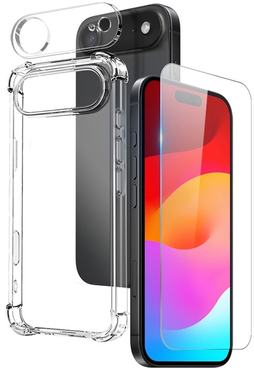 NORTHJO Hoesje - Geschikt voor iPhone Air Hoesje - NORTHJO 3-in-1 CombiDeal - Transparant TPU Hoesje met Glazen Screen Protector en Lens Protector - Transparant