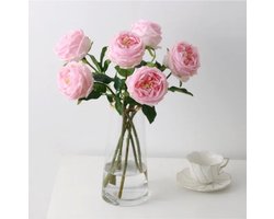 Real touch peony`s - Pioenrozen - Pioenroos - Pink - Roze - Kunstbloemen - Kunst Rozen - Kunst Boeket - Roos -3-pack- 45 CM - Zijden Bloemen - Latex Bloem - Bruiloft - Wedding