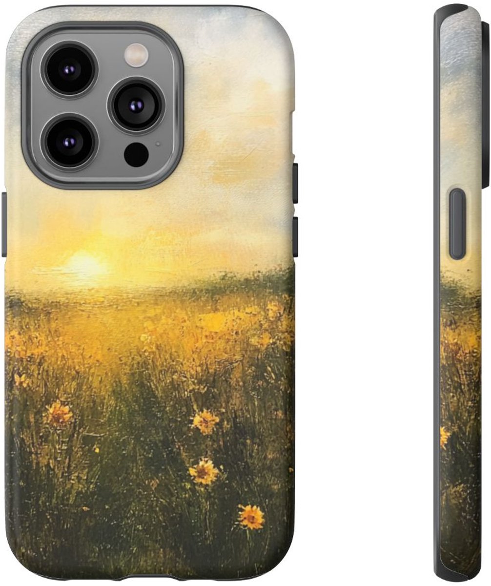Schildering van Zonnig Bloemenveld – Telefoonhoesje Geschikt voor iPhone 14 Pro