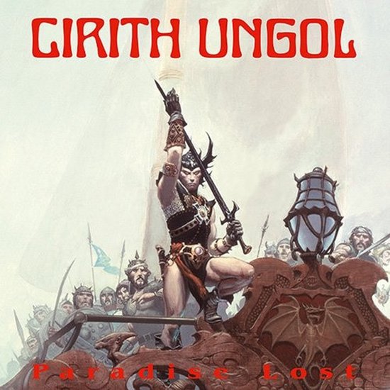 Cirith Ungol Paradise Lost CD-hoes met een krijger in wapenrusting die een zwaard omhoog houdt voor een leger.