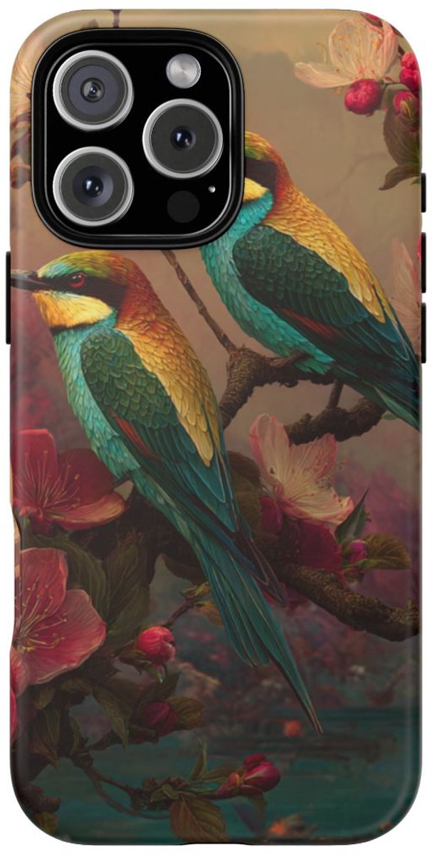 Kleurrijke Vogels op Bloesemtak – Telefoonhoesje Geschikt voor iPhone 16 Pro Max