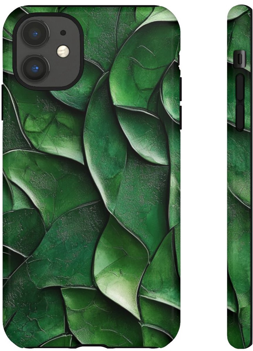 Groen Gesculptuurd Bladmotief – Telefoonhoesje Geschikt voor iPhone 11