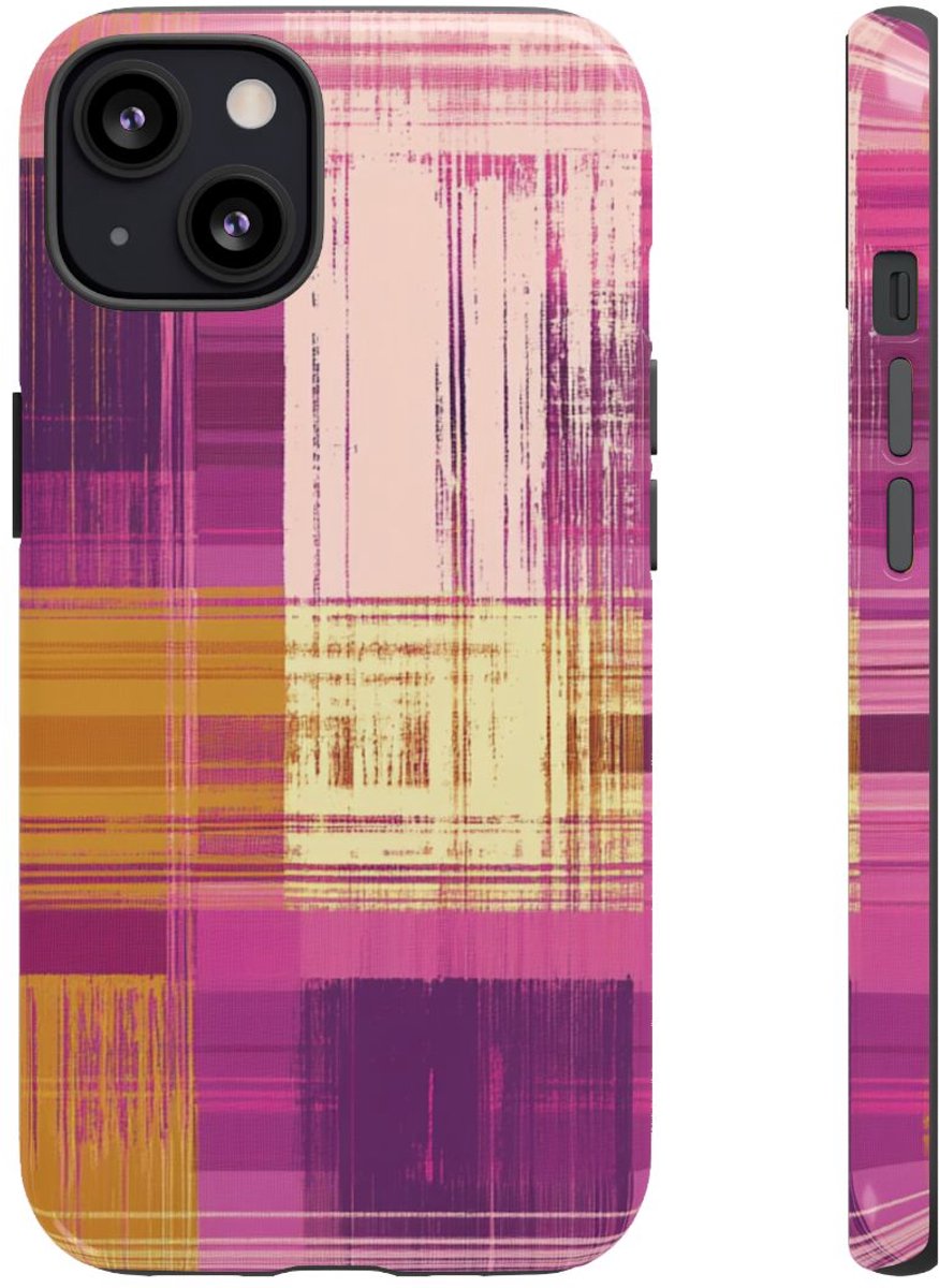 Abstract Paars-Gouden Ruitpatroon – Telefoonhoesje Geschikt voor iPhone 13