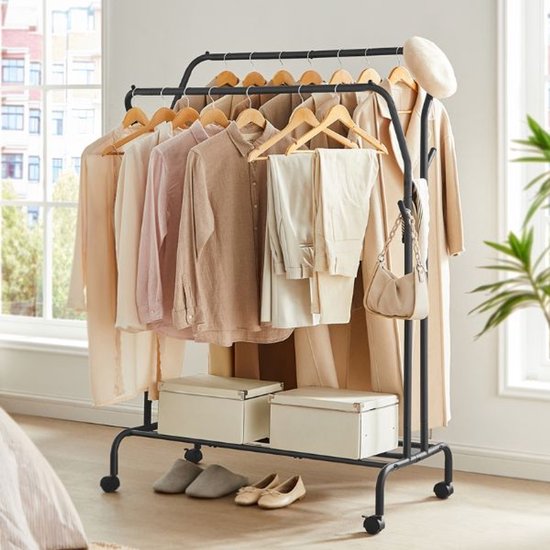 SONGMICS HOME Coat Rack, Open Wardrobe, Clothes Rack, 6 Shelves, 2