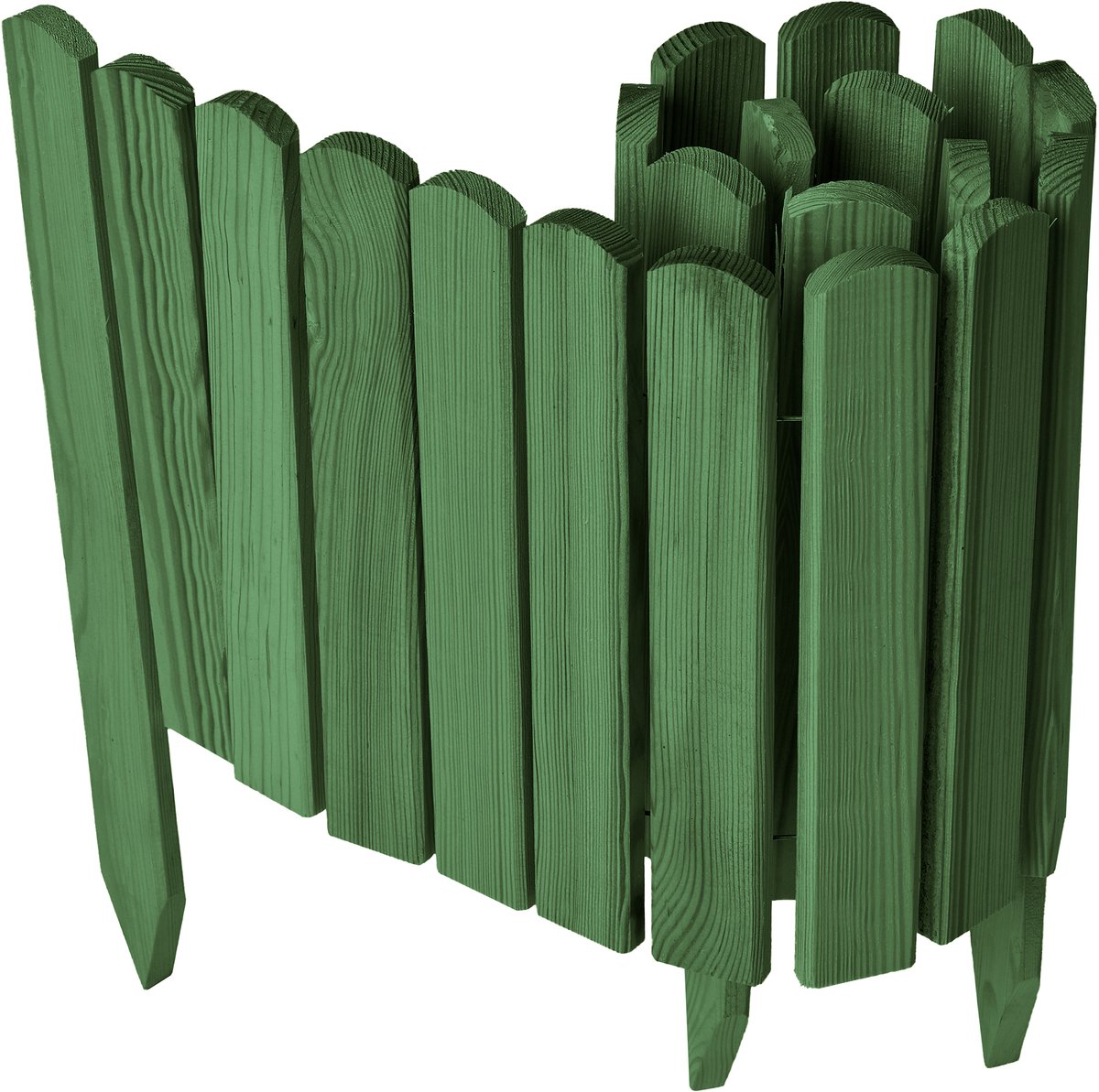 Garronda Rollborder - Flexibele houten - Gazonafscheiding - Palissade padenafscheiding - kan worden ingekort - Donkergroen - Hoogte: 30 cm, hekje 100 cm - GD-BRU-Rollborder100