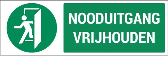 Foto: Nooduitgang vrijhouden bord met pictogram gecoat dibond materiaal 21 x 7 cm