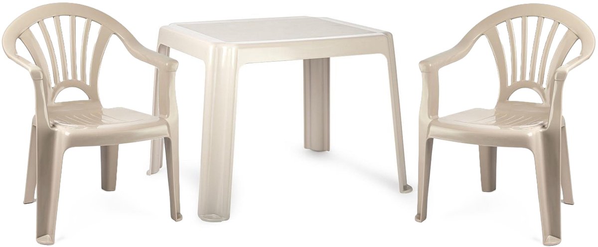 Plasticforte Tuinstoelen en tafel set voor kinderen - kunststof - beige - met 2x stoelen - buiten/binnen