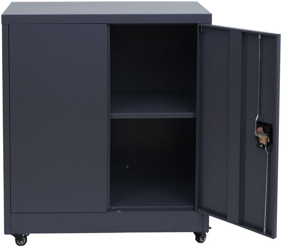 Armoire à Dossiers HWC-O50 Acier Gris Avec Roulettes Et Serrure - Meuble Bureau 98x80x40cm