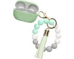 kwmobile Hoesje voor Sony WF-1000XM5 Case met Polsbandje – Siliconen Beschermhoes met Sleutelhanger – Hoofdtelefoonhoesje in pastelgroen