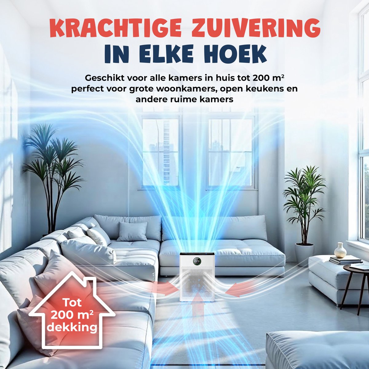 JC Pets Luchtreiniger / Air purifier met HEPA 13 Filter en Voorfilter - Huisdiermodus & App - Luchtfilter tegen Haren, Kattenbakgeur, Allergieën, Huisstofmijt en Hooikoorts - Luchtkwaliteitsindicator - Ruimtes tot 100 m²- CADR 246 m³/h — afbeelding 3