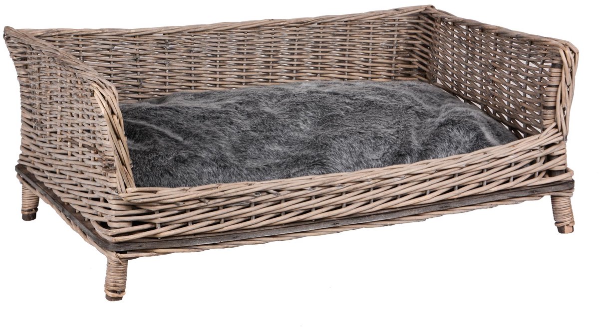 UNUS® Hondenmand rechthoekig grijs-wit gewassen met grijs kussen in 80 cm
