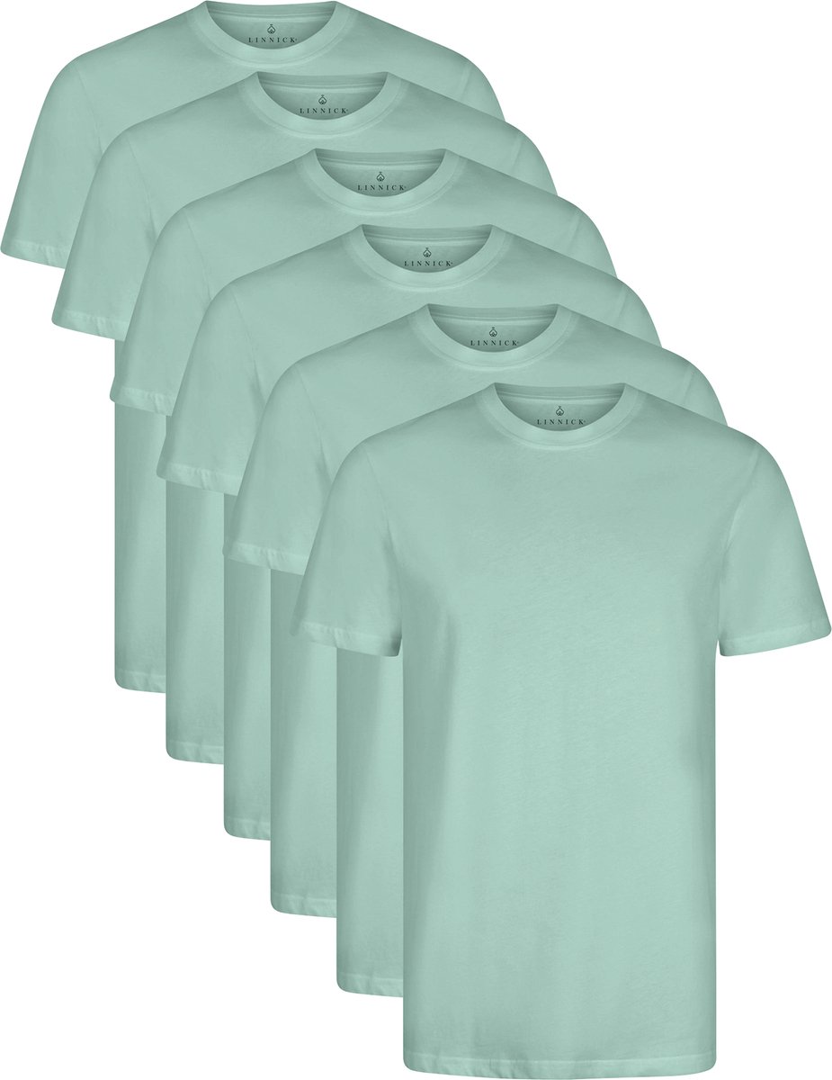 LINNICK Long Fit T-Shirt 6 Pack - Ronde Hals - Korte Mouw - T Shirt Heren - 100% Katoen - Longfit T Shirt Heren - Mineral - Maat XL - Set van 6