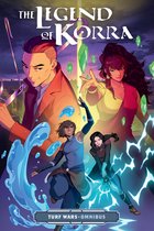 De cover van de "The Legend of Korra: Turf Wars Omnibus" toont vier personages, waaronder Korra, met elementaire krachten.