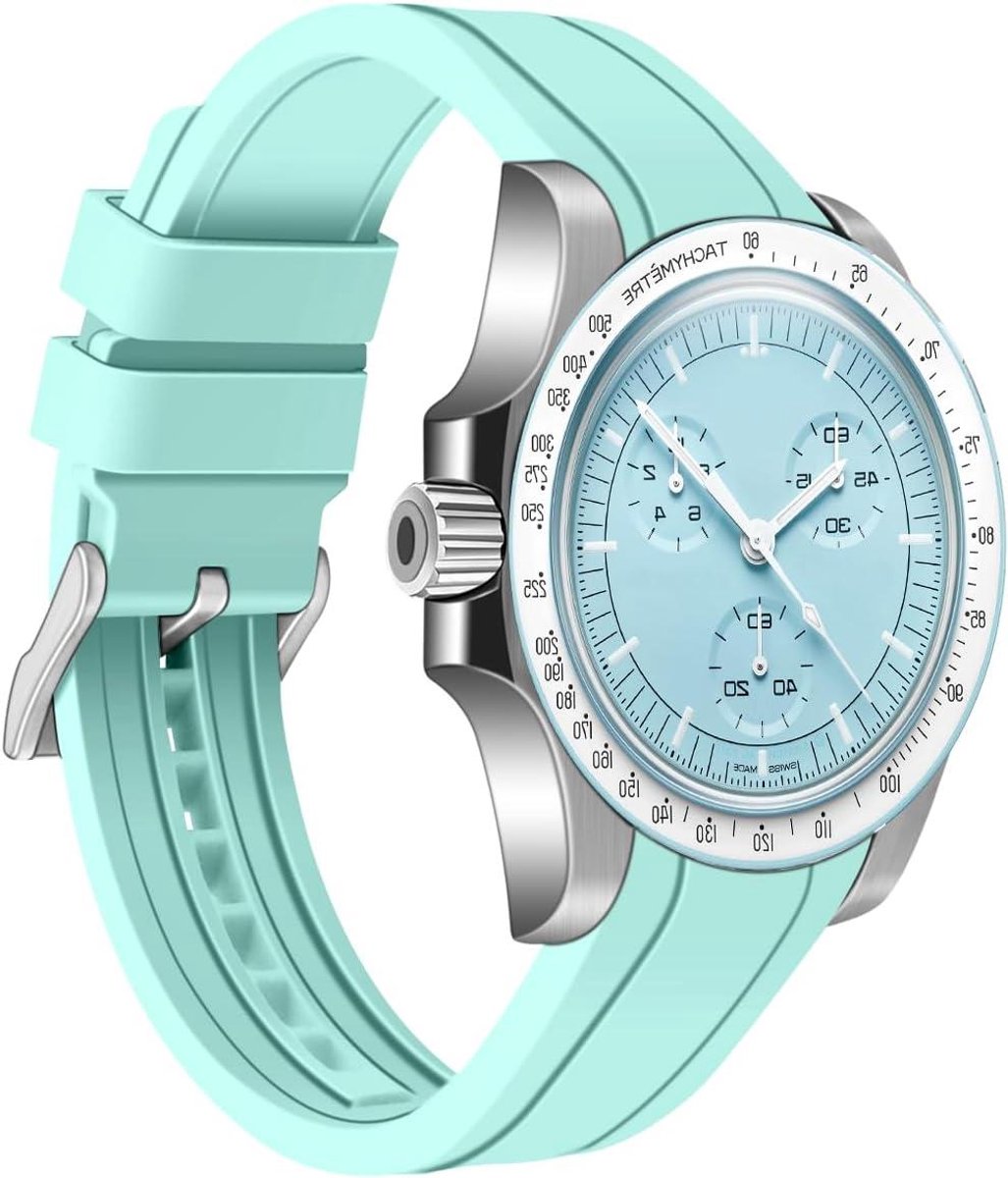 Allecto Premium - Universele Siliconen Horlogeband 20-22mm Zwart-Roze - Sportieve Rubberen Band voor Moonswatch - Heren en Dames - Diverse Kleuren