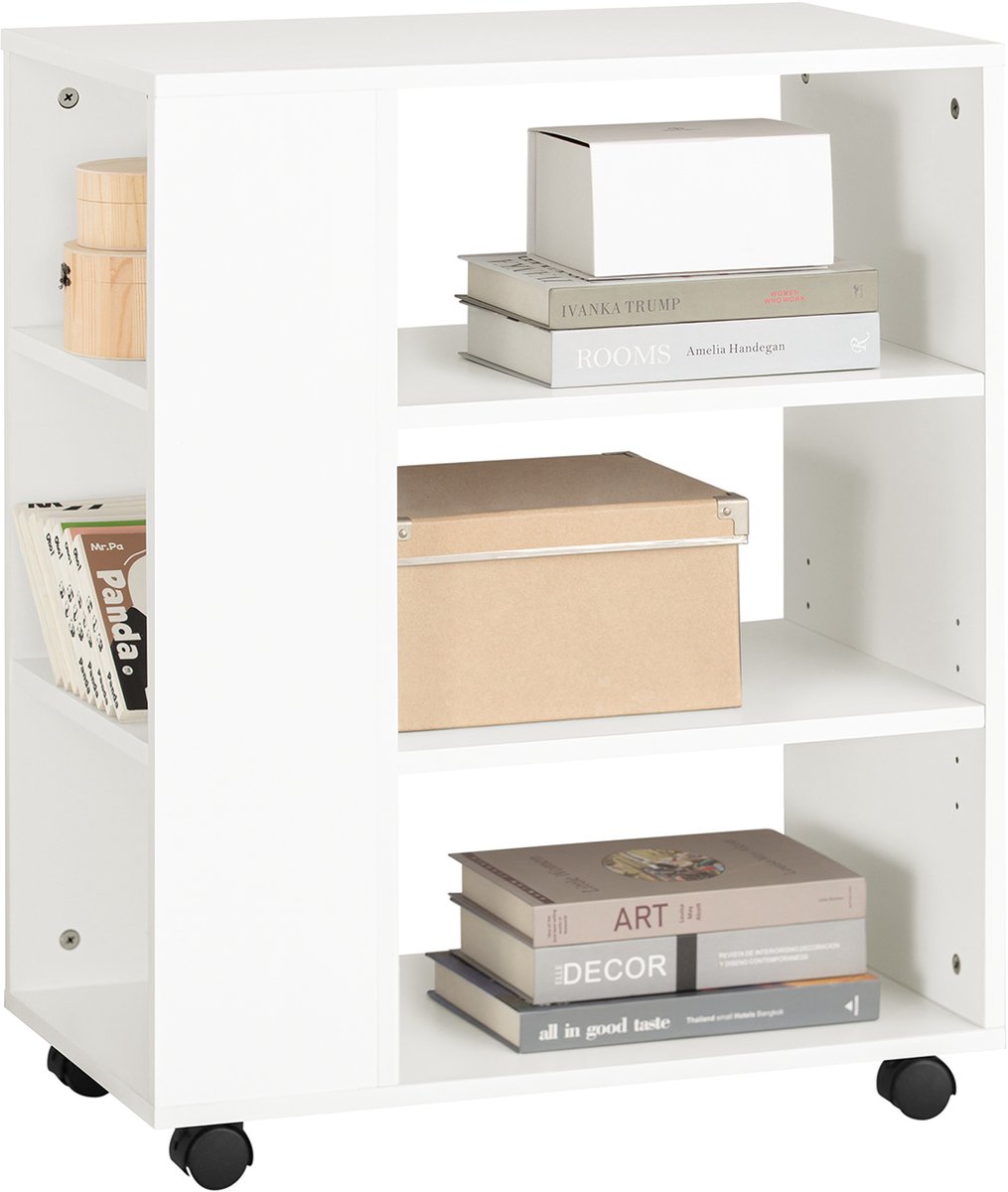 SoBuy FBT68-W Printertafel op zwenkwielen Bijzettafel bijzetwagen documentwagen - Wit, 60x75x35 cm