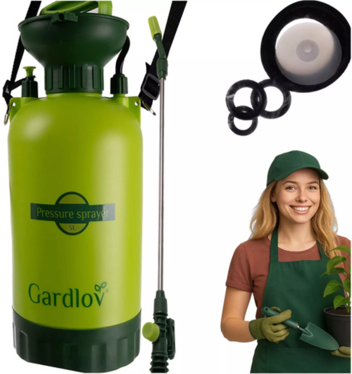 Gardlov drukspuit 5L – tuinspuit met schouderriem, lange lans en slang