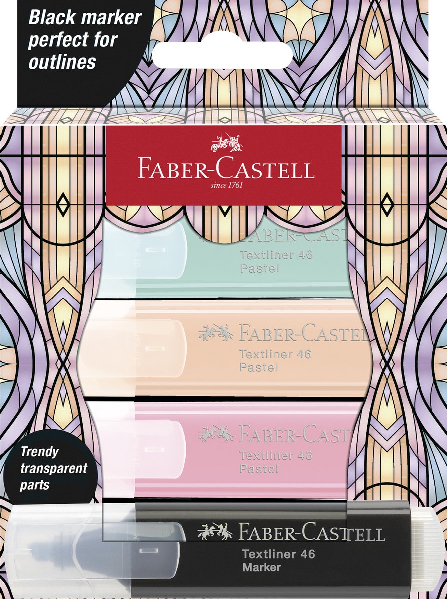 Faber-Castell markeerstift Glassy - set met 4 markers - pastel en zwart - FC-254694