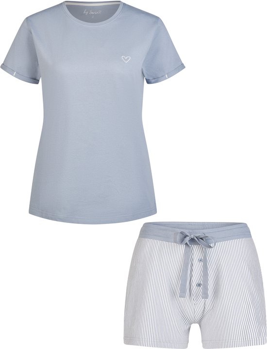 By Louise Essential Dames Korte Pyjama Set Shortama Lichtblauw - Maat L