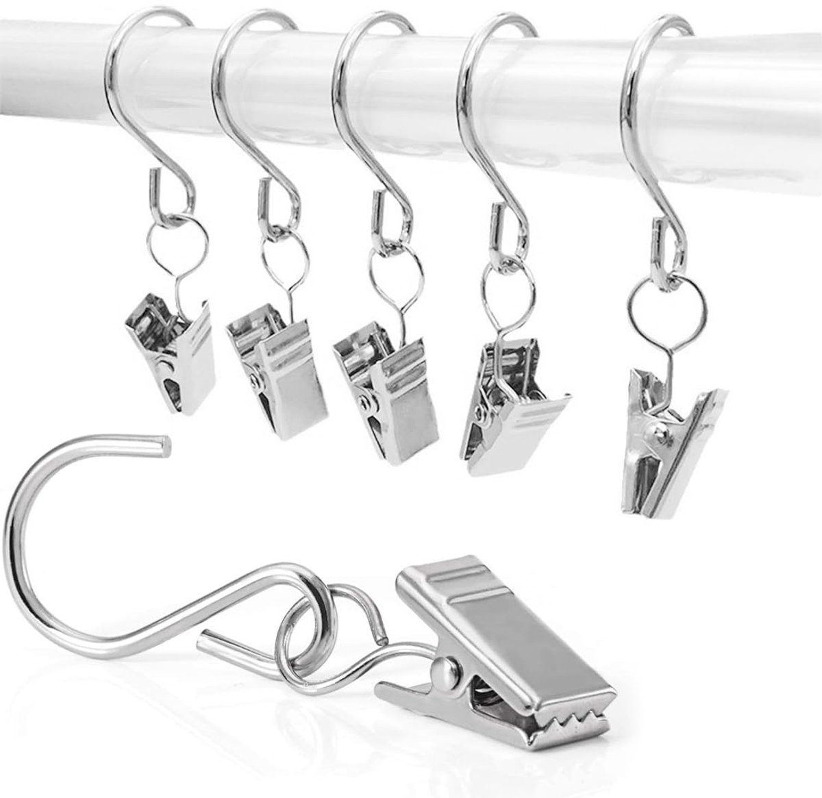 Ibenzoa® Gordijnklemmen en multifunctionele haken voor diverse woondecoratie toepassingen, set van 50 stuks zilver