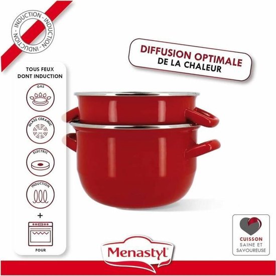 Mosselpan - MENASTYL - 3645562 - Geëmailleerd staal - Zwart - 18 cm - Inhoud 2,7 liter - Geschikt voor alle kookplaten, inclusief inductie — afbeelding 3